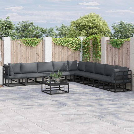 Trädgårdsoffset med kudde 9 pcs Svart Aluminium