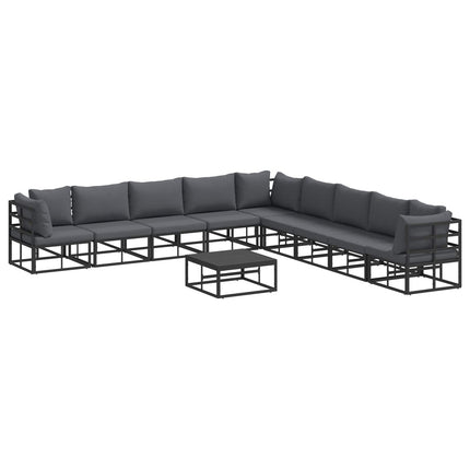 Trädgårdsoffset med kudde 10 pcs Svart Aluminium