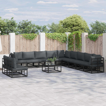 Trädgårdsoffset med kudde 11 pcs Svart Aluminium