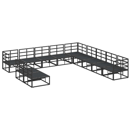 Trädgårdsoffset med kudde 11 pcs Svart Aluminium