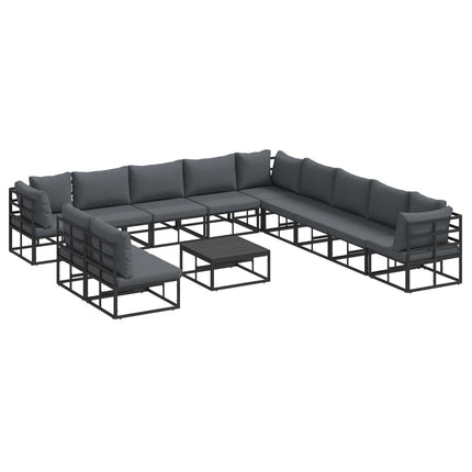 Trädgårdsoffset med kudde 12 pcs Svart Aluminium