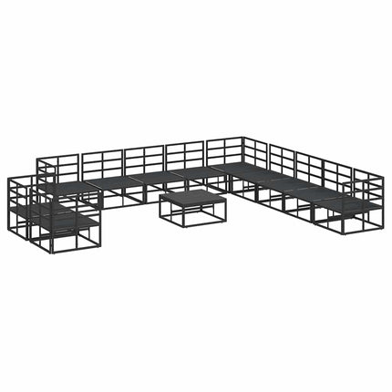 Trädgårdsoffset med kudde 12 pcs Svart Aluminium