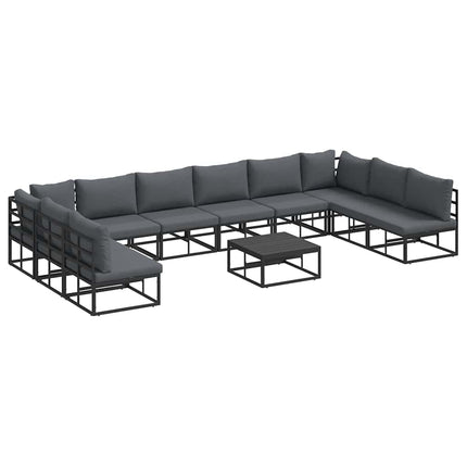 Trädgårdsoffset med kudde 11 pcs Svart Aluminium