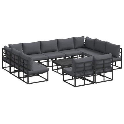 Trädgårdsoffset med kudde 12 pcs Svart Aluminium