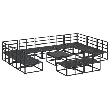 Trädgårdsoffset med kudde 12 pcs Svart Aluminium