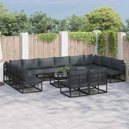 Trädgårdsoffset med kudde 12 pcs Svart Aluminium