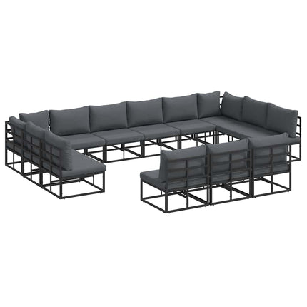 Trädgårdsoffset med kudde 13 pcs Svart Aluminium