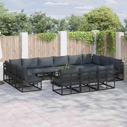 Trädgårdsoffset med kudde 14 pcs Svart Aluminium