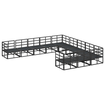 Trädgårdsoffset med kudde 11 pcs Svart Aluminium
