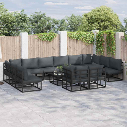 Trädgårdsoffset med kudde 13 pcs Svart Aluminium