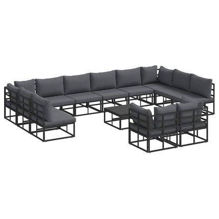 Trädgårdsoffset med kudde 13 pcs Svart Aluminium