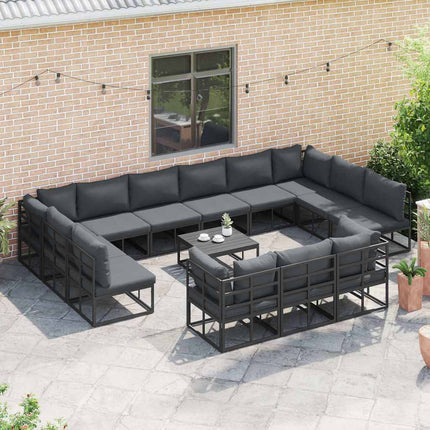 Trädgårdsoffset med kudde 13 pcs Svart Aluminium