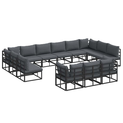 Trädgårdsoffset med kudde 13 pcs Svart Aluminium