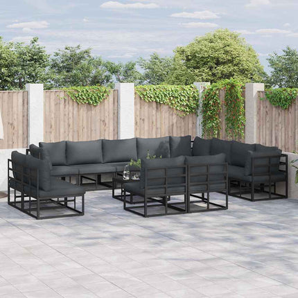 Trädgårdsoffset med kudde 12 pcs Svart Aluminium