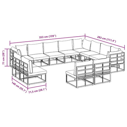 Trädgårdsoffset med kudde 12 pcs Svart Aluminium