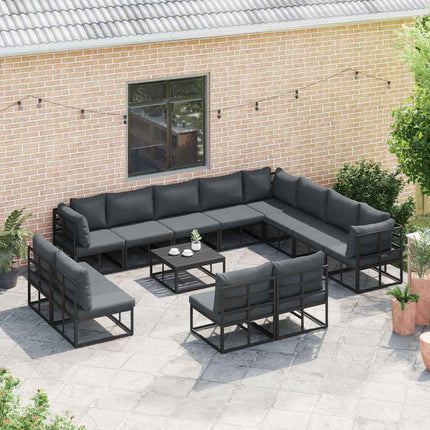 Trädgårdsoffset med kudde 13 pcs Svart Aluminium