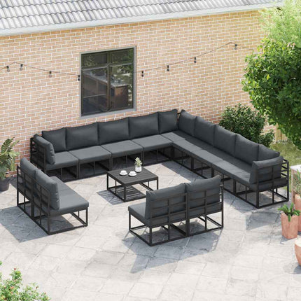 Trädgårdsoffset med kudde 13 pcs Svart Aluminium