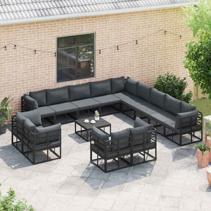 Trädgårdsoffset med kudde 14 pcs Svart Aluminium