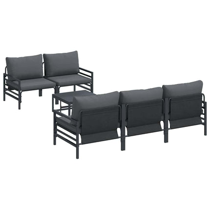 Trädgårdsoffset med kudde 6 pcs Svart Stål