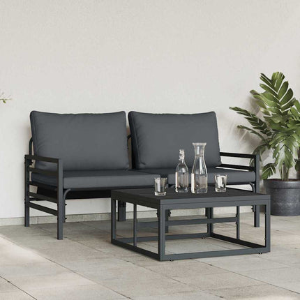 Trädgårdsoffset med kudde 3 pcs Svart Stål