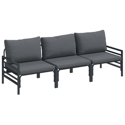 Trädgårdsoffset med kudde 3 pcs Svart Stål