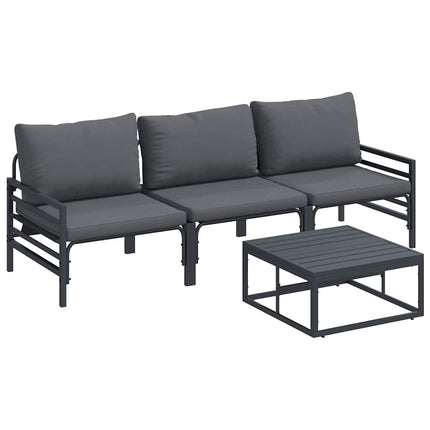 Trädgårdsoffset med kudde 4 pcs Svart Stål