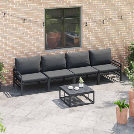 Trädgårdsoffset med kudde 4 pcs Svart Stål