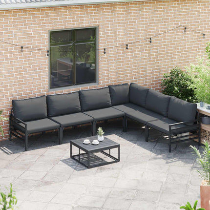 Trädgårdsoffset med kudde 7 pcs Svart Stål