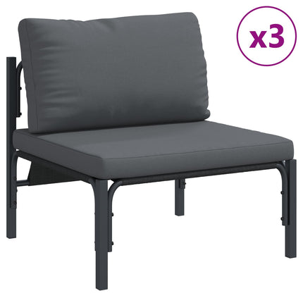 Trädgårdsoffset med kudde 7 pcs Svart Stål