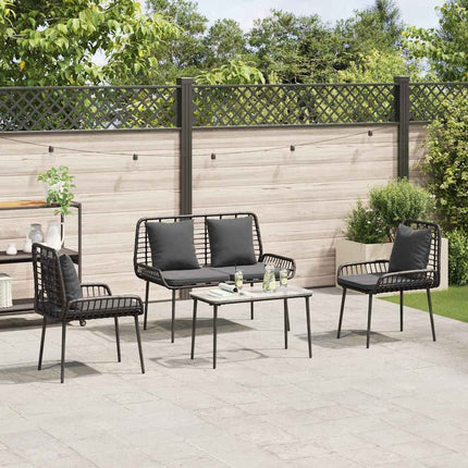 Trädgårdsmöbelset med kudde 4 pcs Svart och kräm konstrotting