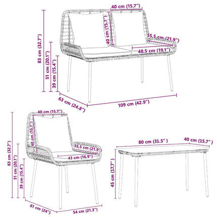 Trädgårdsmöbelset med kudde 4 pcs Svart och kräm konstrotting