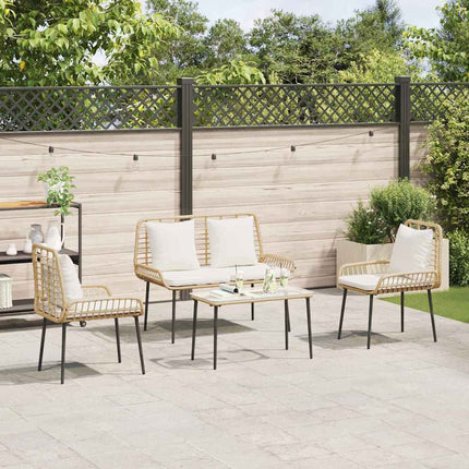 Trädgårdsmöbelset med kudde 4 pcs Svart och kräm konstrotting