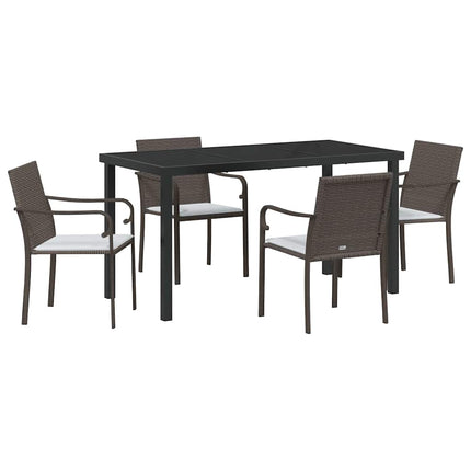 Trädgårdsmöbelset 5 pcs Brun och svart PE Rattan