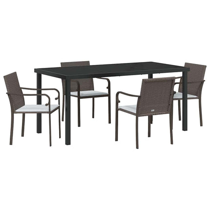 Trädgårdsmöbelset 5 pcs Brun och svart PE Rattan