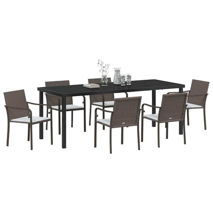 Trädgårdsmöbelset 7 pcs Brun och svart PE Rattan