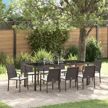 Trädgårdsmöbelset 9 pcs Brun och svart PE Rattan