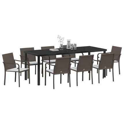 Trädgårdsmöbelset 9 pcs Brun och svart PE Rattan