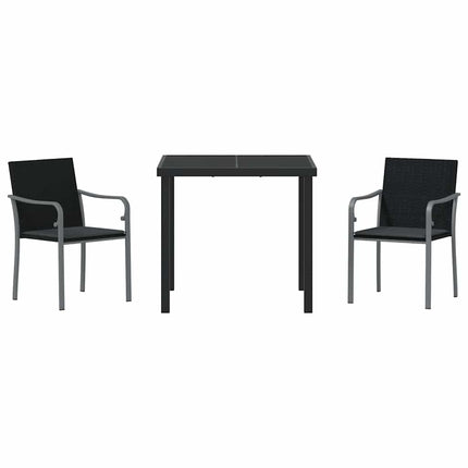 Trädgårdsmöbelset 3 pcs Svart och Grå PE Rattan