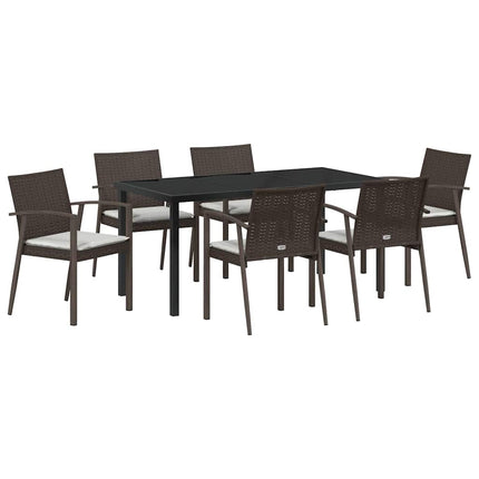 Trädgårdsmöbelset 7 pcs Brun och svart PE Rattan