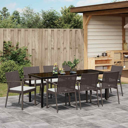 Trädgårdsmöbelset 9 pcs Brun och svart PE Rattan