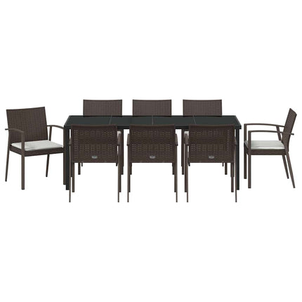 Trädgårdsmöbelset 9 pcs Brun och svart PE Rattan