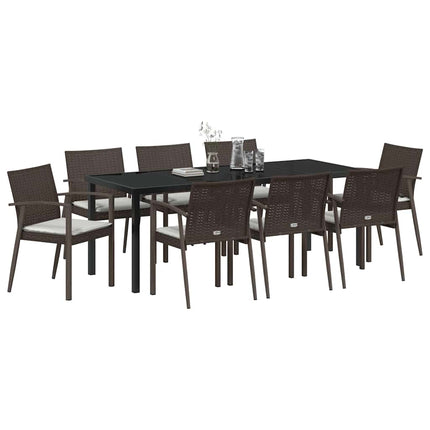 Trädgårdsmöbelset 9 pcs Brun och svart PE Rattan