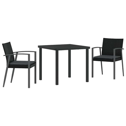Trädgårdsmöbelset 3 pcs Svart och Grå PE Rattan