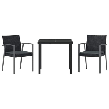 Trädgårdsmöbelset 3 pcs Svart och Grå PE Rattan