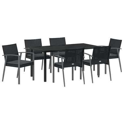 Trädgårdsmöbelset 7 pcs Svart och Grå PE Rattan