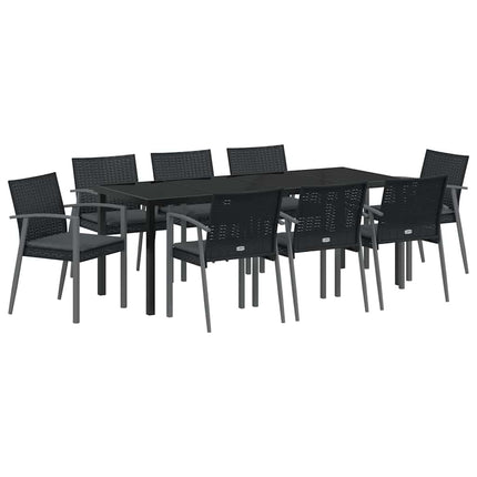 Trädgårdsmöbelset 9 pcs Svart och Grå PE Rattan