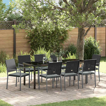 Trädgårdsmöbelset 9 pcs Svart och Ljusgrå PE Rattan
