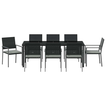 Trädgårdsmöbelset 9 pcs Svart och Ljusgrå PE Rattan