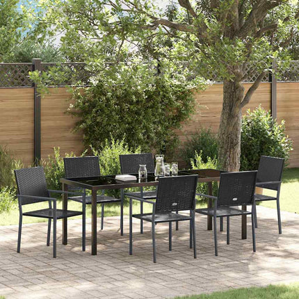 Trädgårdsmöbelset 7 pcs Svart PE Rattan