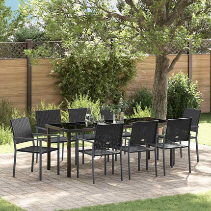 Trädgårdsmöbelset 9 pcs Svart PE Rattan
